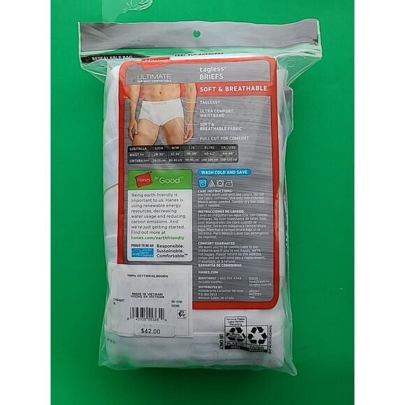 Men's Hanes Ultimate Briefs Size XL Underwear Black/Grey Tagless (Pack of 7) NIP - Picture 2 of 2